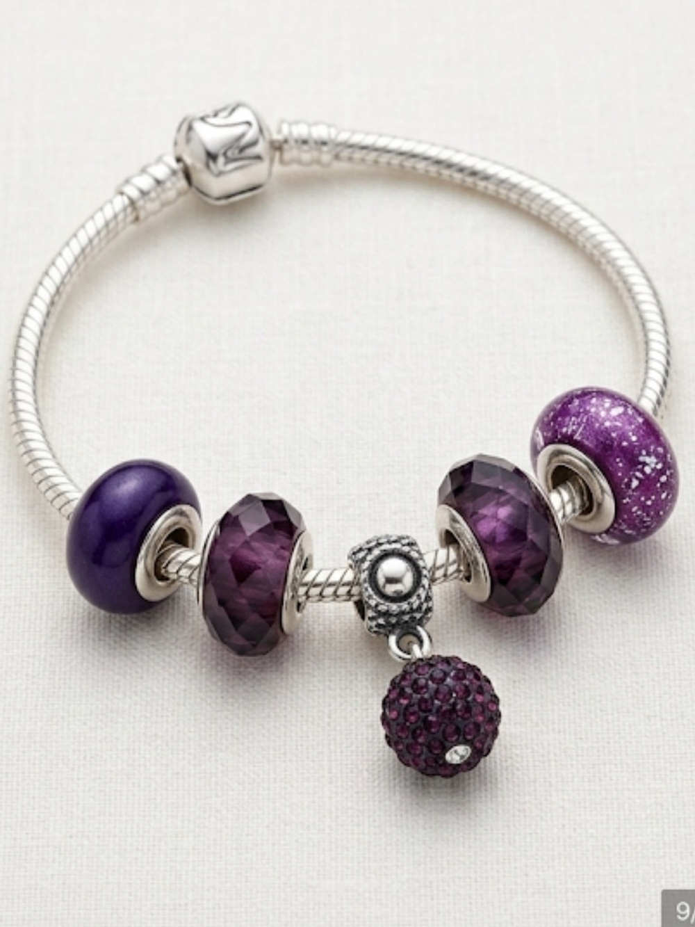 Lot of 5 Purple Charm Jewelry Pieces Silver Tone Charm Bundle Set